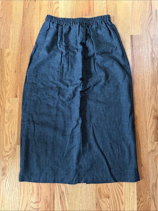 None Dresses & Skirts - Gwenn of Seattle Dark Gray wool S Pinstripe Elastic-Waist Midi Skirt